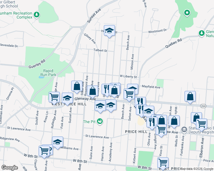 map of restaurants, bars, coffee shops, grocery stores, and more near 1235 Iliff Avenue in Cincinnati