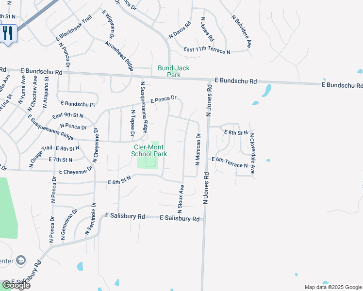 map of restaurants, bars, coffee shops, grocery stores, and more near 705 North Sioux Avenue in Independence