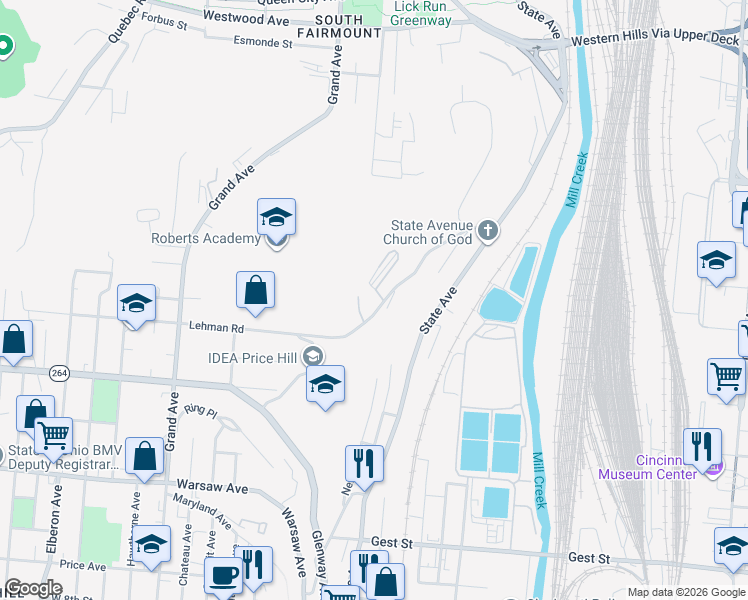 map of restaurants, bars, coffee shops, grocery stores, and more near 2680 Lehman Road in Cincinnati