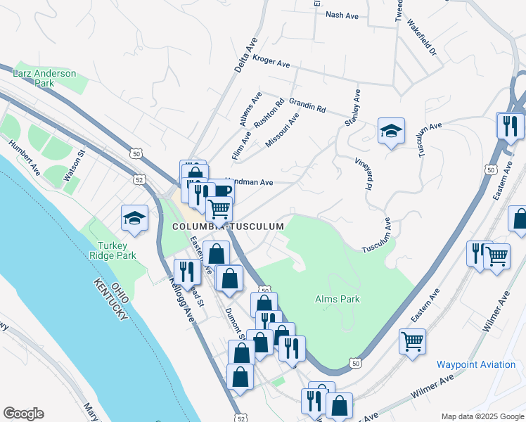 map of restaurants, bars, coffee shops, grocery stores, and more near 531 Tusculum Avenue in Cincinnati