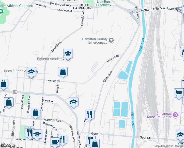 map of restaurants, bars, coffee shops, grocery stores, and more near 2680 Lehman Road in Cincinnati