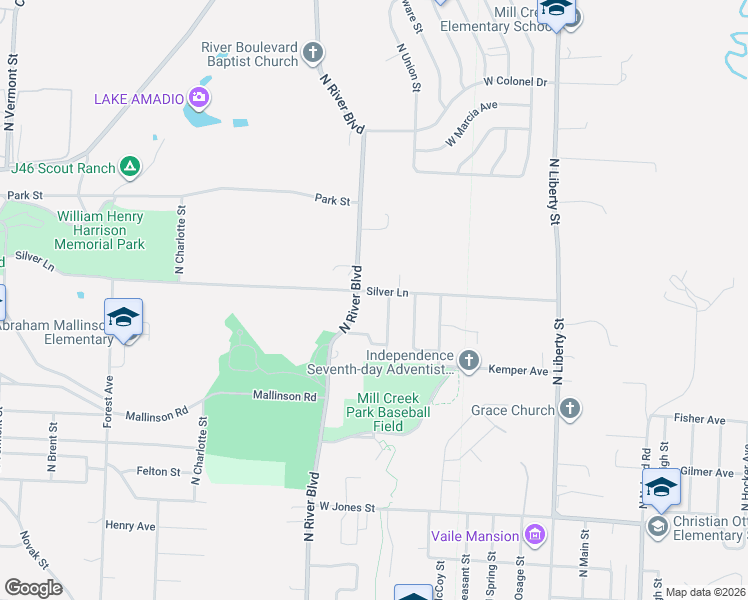 map of restaurants, bars, coffee shops, grocery stores, and more near 2308 McBride Street in Independence