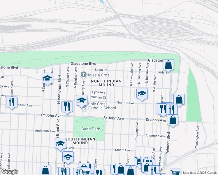 map of restaurants, bars, coffee shops, grocery stores, and more near 337 North Hardesty Avenue in Kansas City