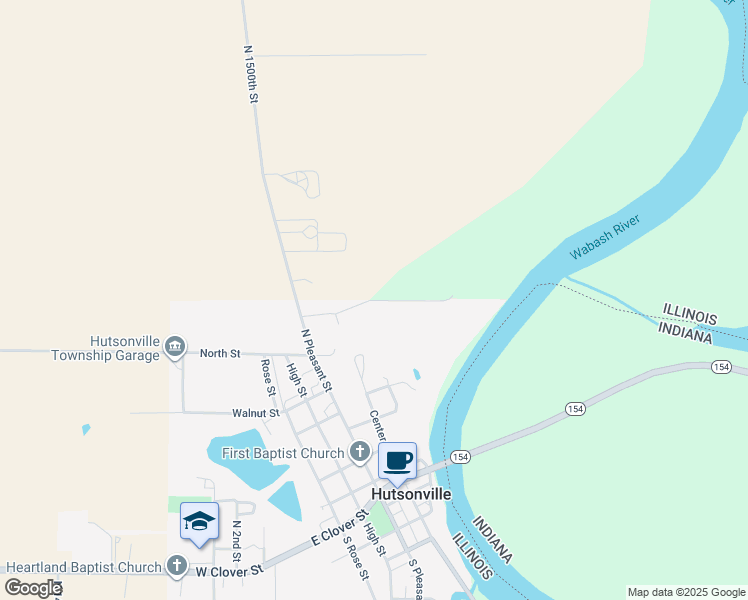 map of restaurants, bars, coffee shops, grocery stores, and more near North Mill Street in Hutsonville