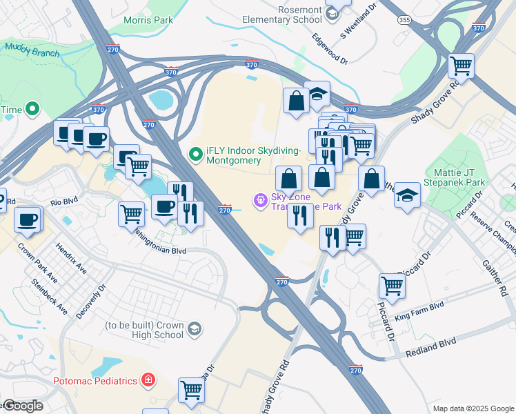 map of restaurants, bars, coffee shops, grocery stores, and more near 15813 Gaither Drive in Gaithersburg