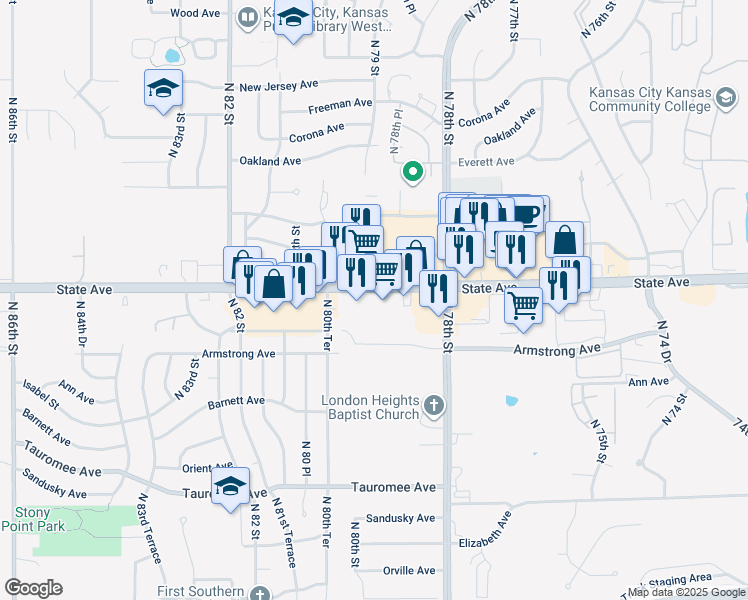 map of restaurants, bars, coffee shops, grocery stores, and more near in Kansas City