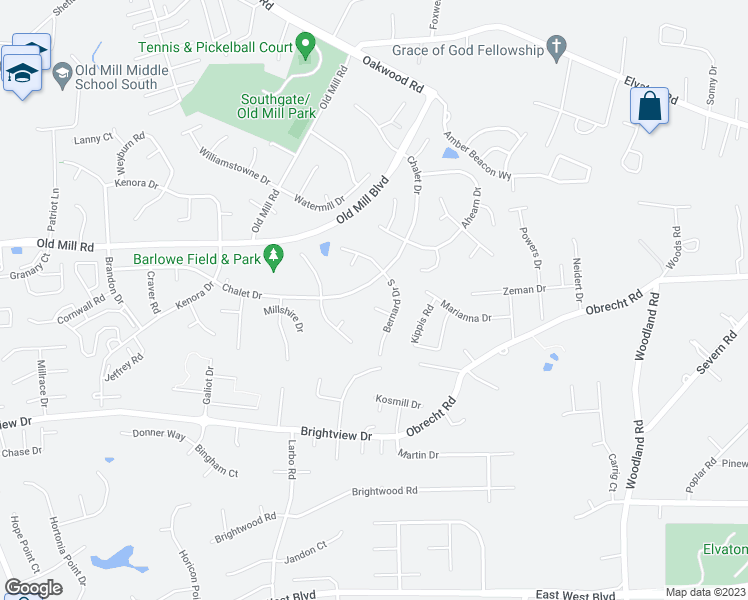 map of restaurants, bars, coffee shops, grocery stores, and more near 343 Regina Court in Millersville