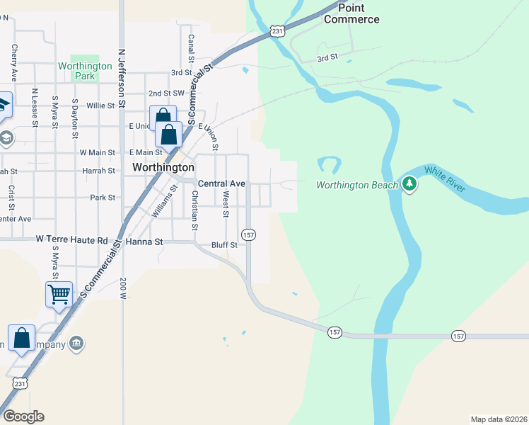 map of restaurants, bars, coffee shops, grocery stores, and more near 621 Highland Street in Worthington