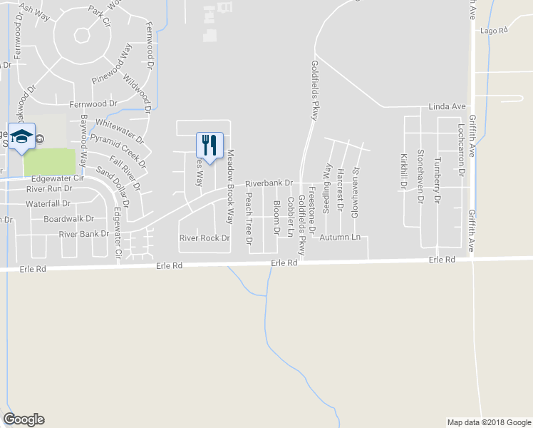 map of restaurants, bars, coffee shops, grocery stores, and more near 5585 Summer Land Drive in Linda