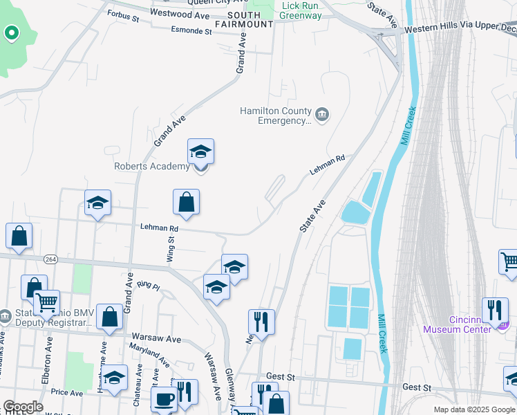 map of restaurants, bars, coffee shops, grocery stores, and more near 2680 Lehman Road in Cincinnati
