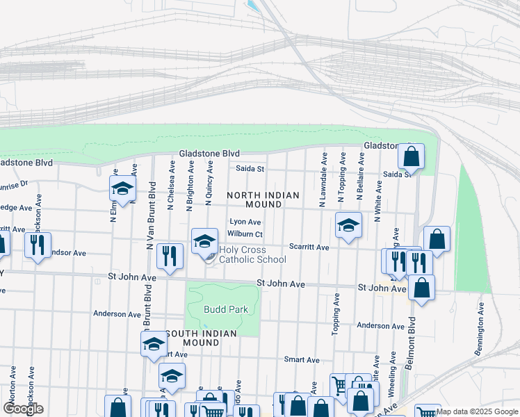 map of restaurants, bars, coffee shops, grocery stores, and more near 5232 Lyon Avenue in Kansas City