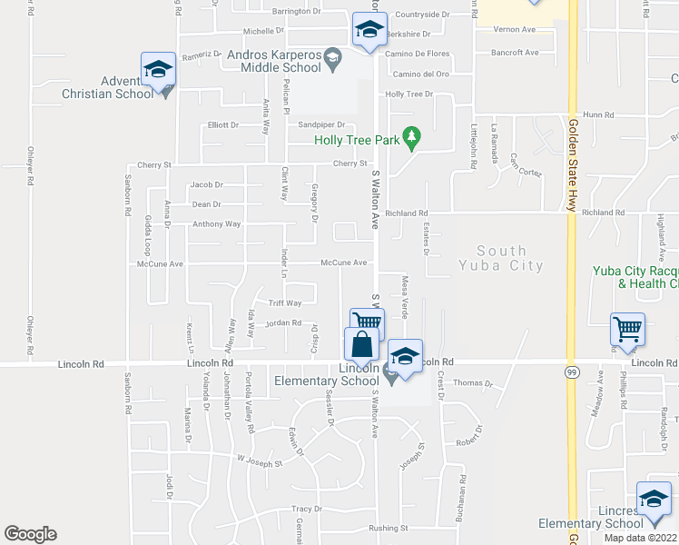 map of restaurants, bars, coffee shops, grocery stores, and more near 757 Bromley Avenue in Yuba City