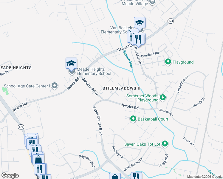 map of restaurants, bars, coffee shops, grocery stores, and more near 8215 Consett Court in Severn
