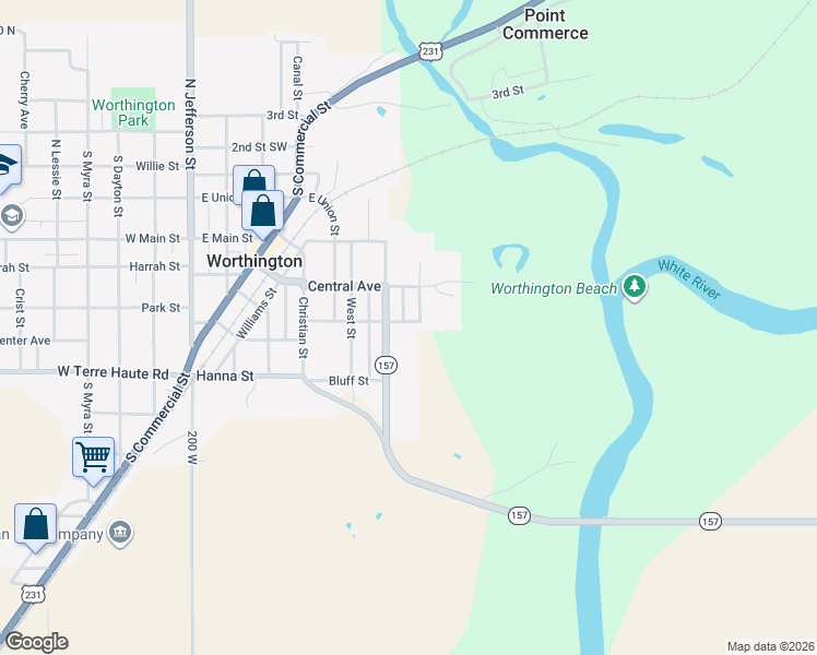 map of restaurants, bars, coffee shops, grocery stores, and more near 621 Highland Street in Worthington
