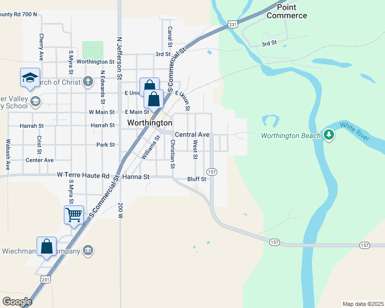 map of restaurants, bars, coffee shops, grocery stores, and more near 200 West Street in Worthington