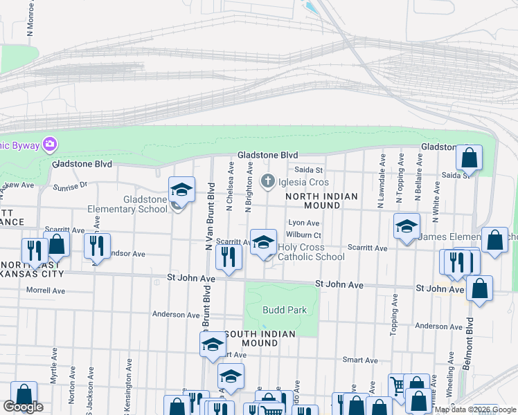 map of restaurants, bars, coffee shops, grocery stores, and more near 326 North Quincy Avenue in Kansas City