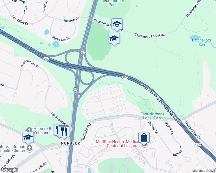 map of restaurants, bars, coffee shops, grocery stores, and more near 15946 Coolidge Avenue in Silver Spring
