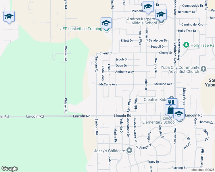 map of restaurants, bars, coffee shops, grocery stores, and more near 804 Gidda Loop in Yuba City