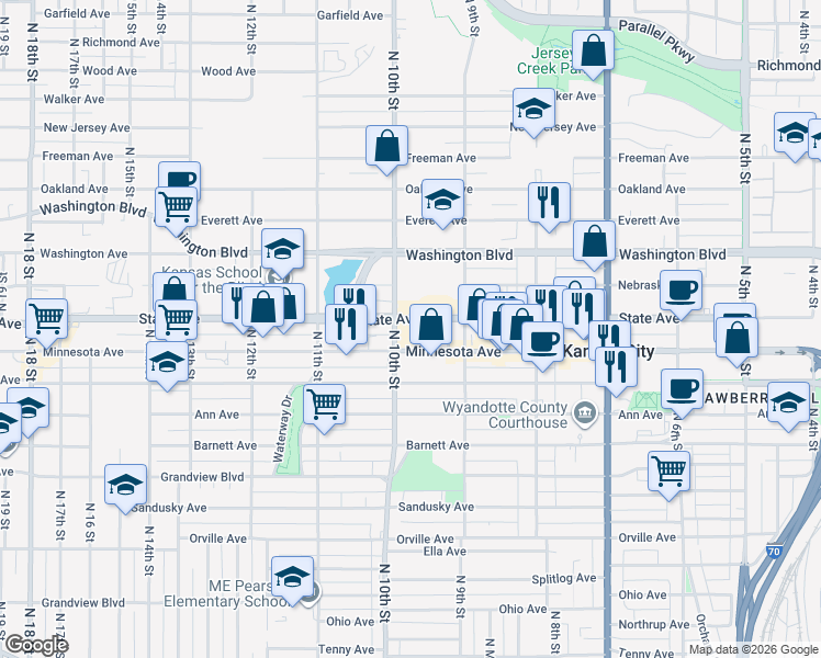 map of restaurants, bars, coffee shops, grocery stores, and more near in Kansas City