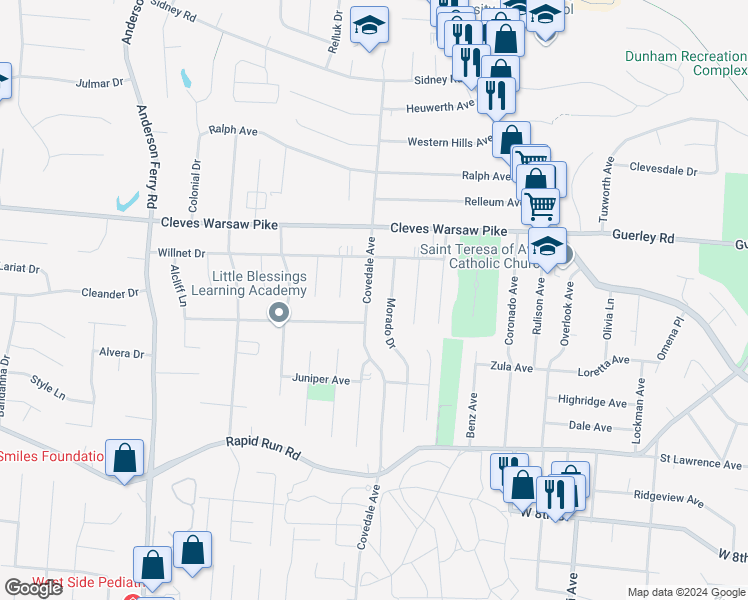 map of restaurants, bars, coffee shops, grocery stores, and more near in Cincinnati