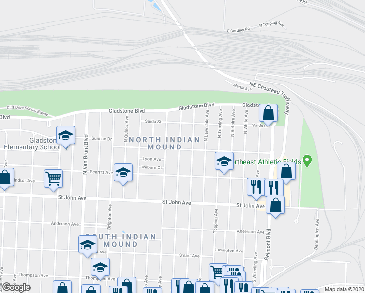 map of restaurants, bars, coffee shops, grocery stores, and more near 334 North Oakley Avenue in Kansas City