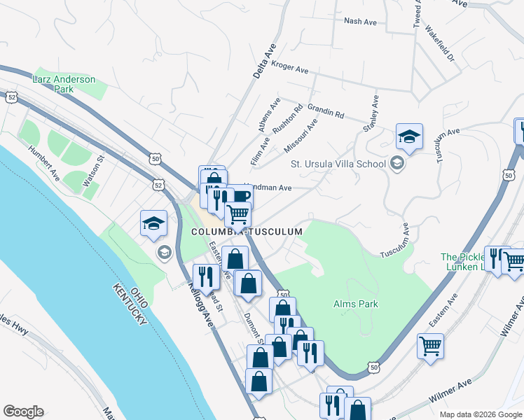 map of restaurants, bars, coffee shops, grocery stores, and more near 422 Stanley Avenue in Cincinnati