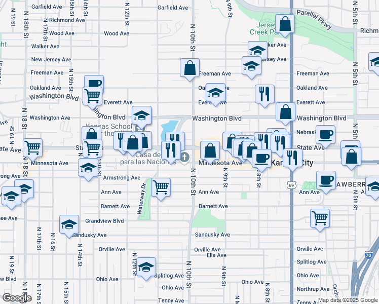 map of restaurants, bars, coffee shops, grocery stores, and more near in Kansas City