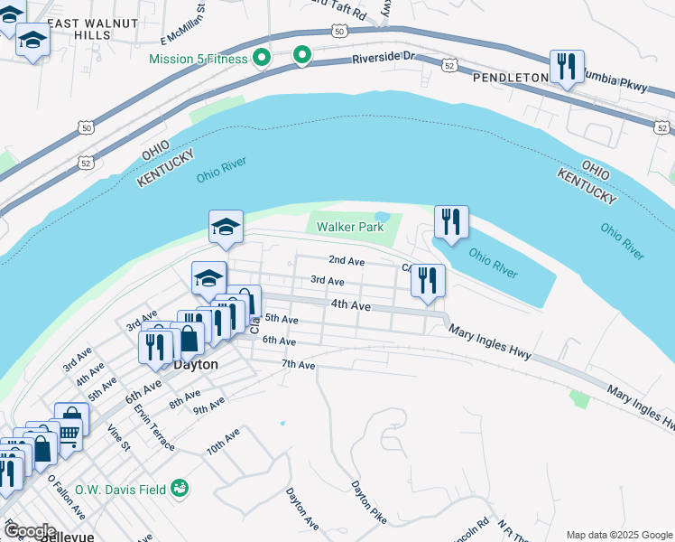 map of restaurants, bars, coffee shops, grocery stores, and more near 935 2nd Avenue in Dayton