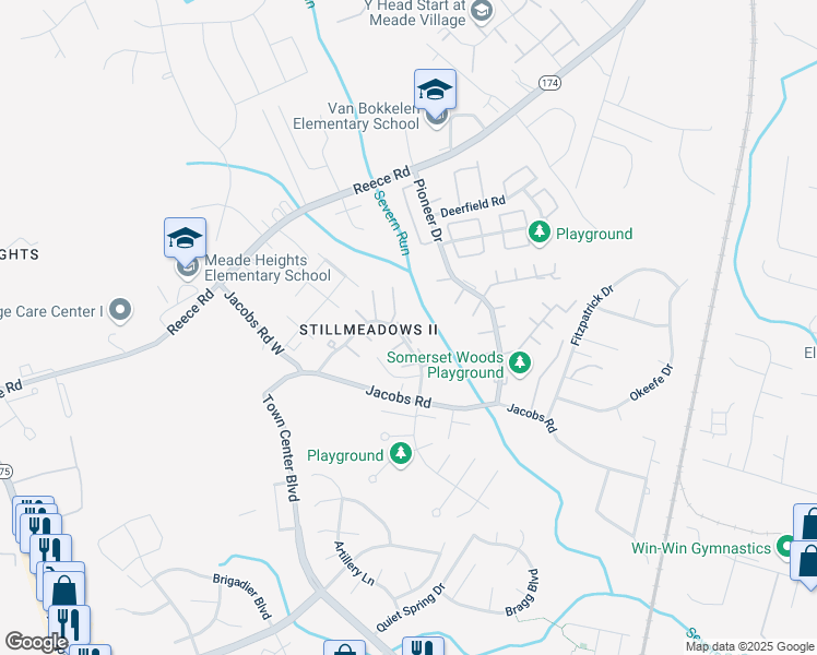 map of restaurants, bars, coffee shops, grocery stores, and more near 8219 Averill Court in Severn