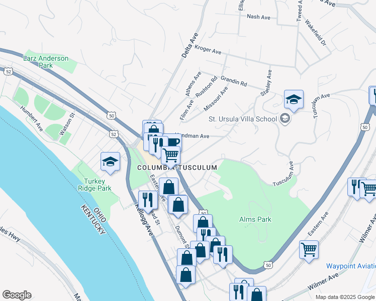 map of restaurants, bars, coffee shops, grocery stores, and more near 459 Strafer Street in Cincinnati