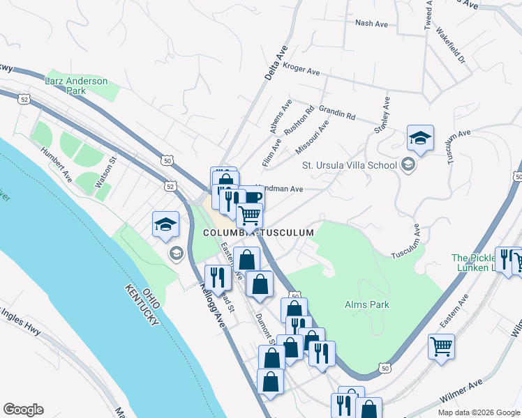 map of restaurants, bars, coffee shops, grocery stores, and more near 425 McDowell Street in Cincinnati
