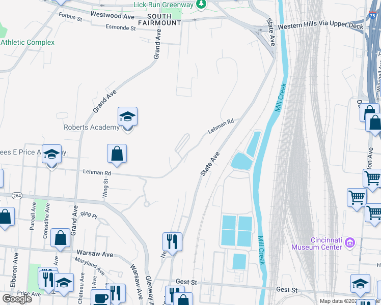 map of restaurants, bars, coffee shops, grocery stores, and more near 2660 Lehman Road in Cincinnati