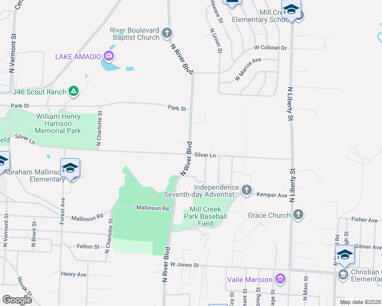 map of restaurants, bars, coffee shops, grocery stores, and more near 2502 North River Boulevard in Independence