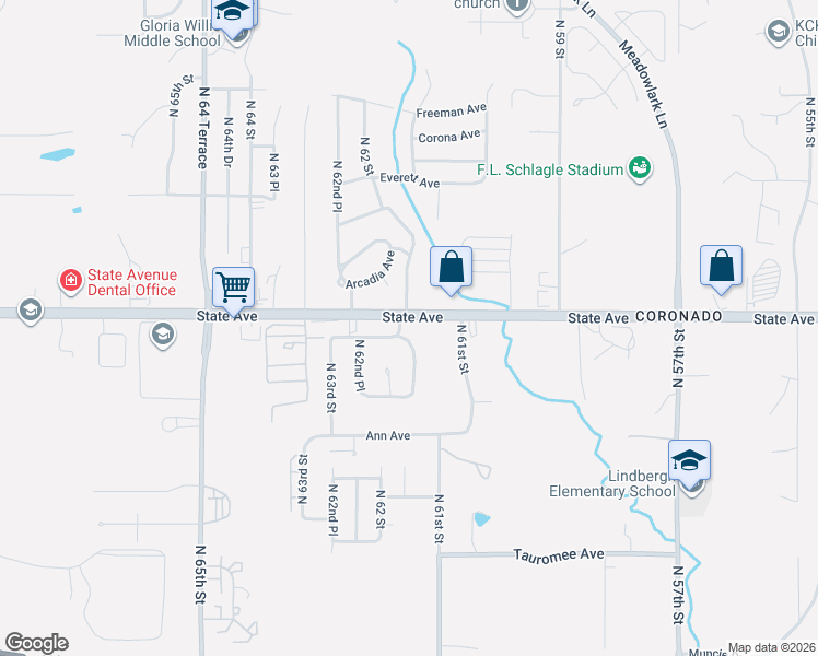 map of restaurants, bars, coffee shops, grocery stores, and more near 1120 North 62 Street in Kansas City