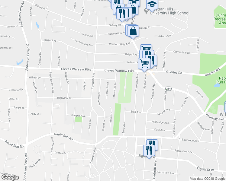 map of restaurants, bars, coffee shops, grocery stores, and more near 1163 Nancy Lee Lane in Cincinnati