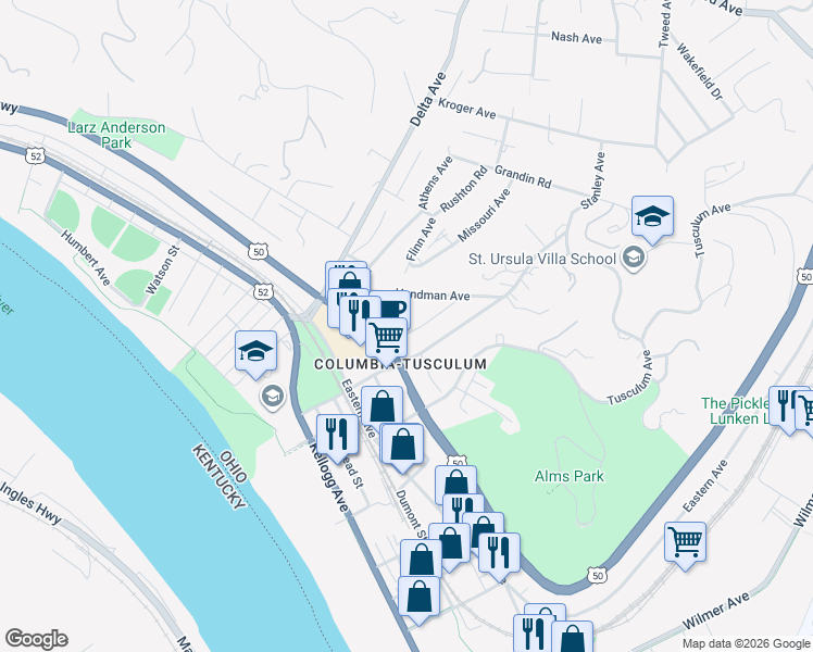 map of restaurants, bars, coffee shops, grocery stores, and more near 425 Strafer Street in Cincinnati