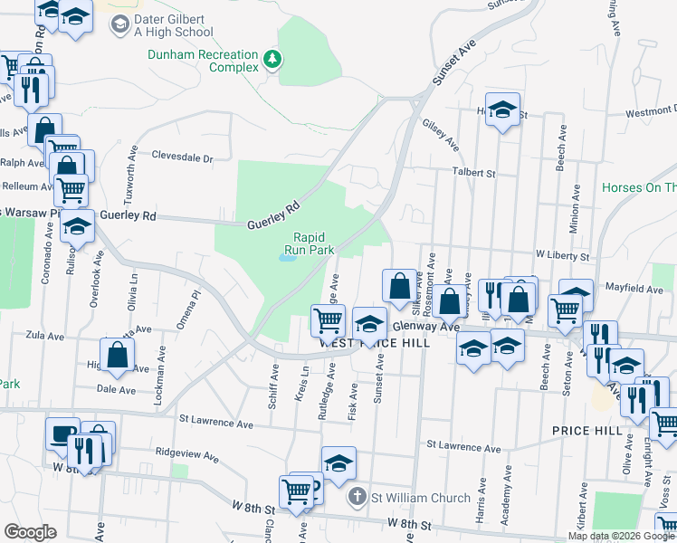map of restaurants, bars, coffee shops, grocery stores, and more near 1290 Rutledge Avenue in Cincinnati