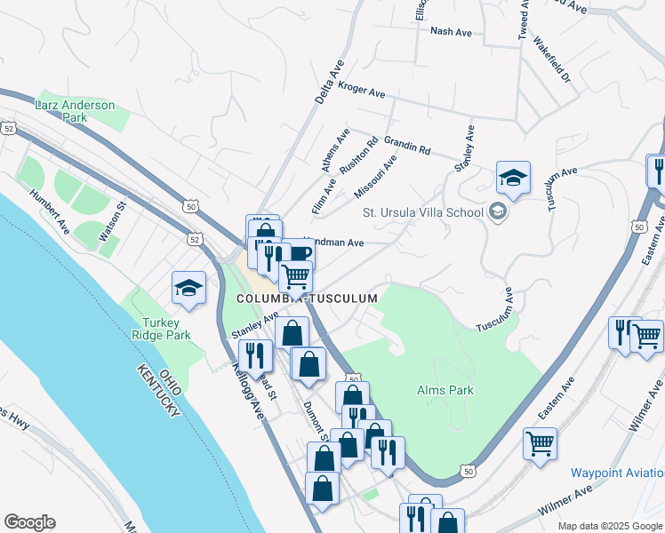 map of restaurants, bars, coffee shops, grocery stores, and more near 440 Strafer Street in Cincinnati