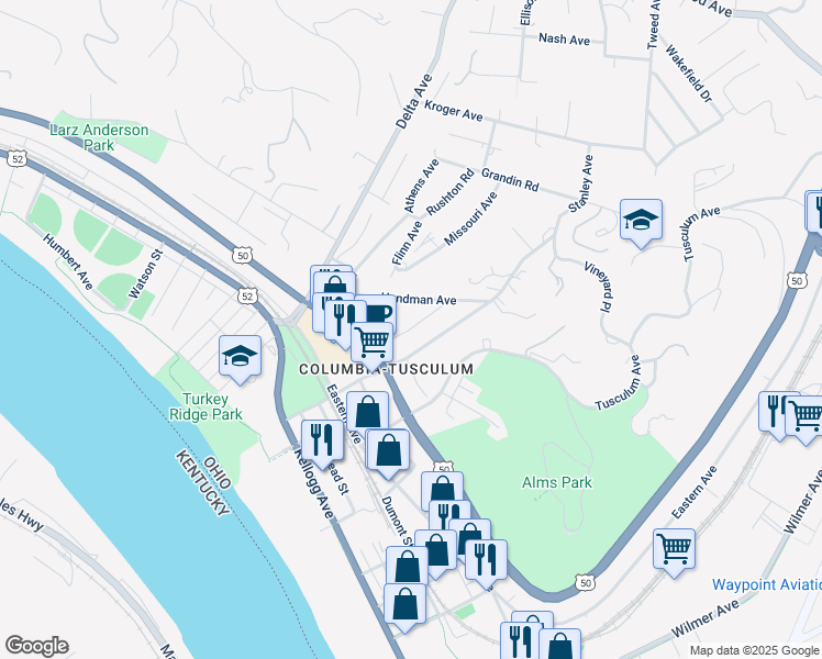 map of restaurants, bars, coffee shops, grocery stores, and more near 436 Strafer Street in Cincinnati