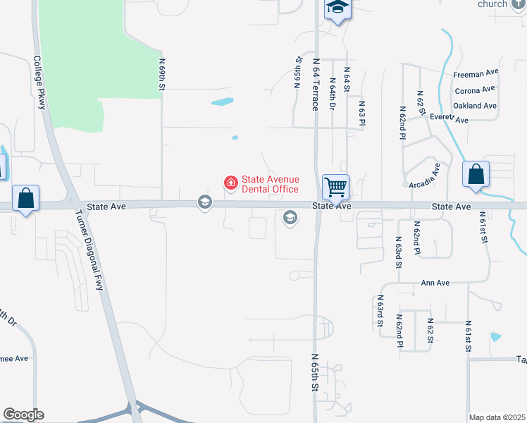 map of restaurants, bars, coffee shops, grocery stores, and more near 6601 State Avenue in Kansas City