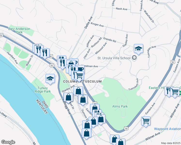map of restaurants, bars, coffee shops, grocery stores, and more near 459 Strafer Street in Cincinnati