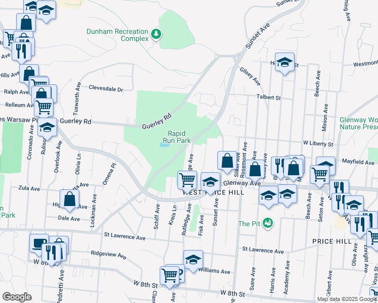 map of restaurants, bars, coffee shops, grocery stores, and more near 1297 Rutledge Avenue in Cincinnati