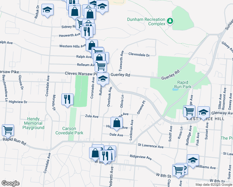 map of restaurants, bars, coffee shops, grocery stores, and more near 4772 Glenway Avenue in Cincinnati