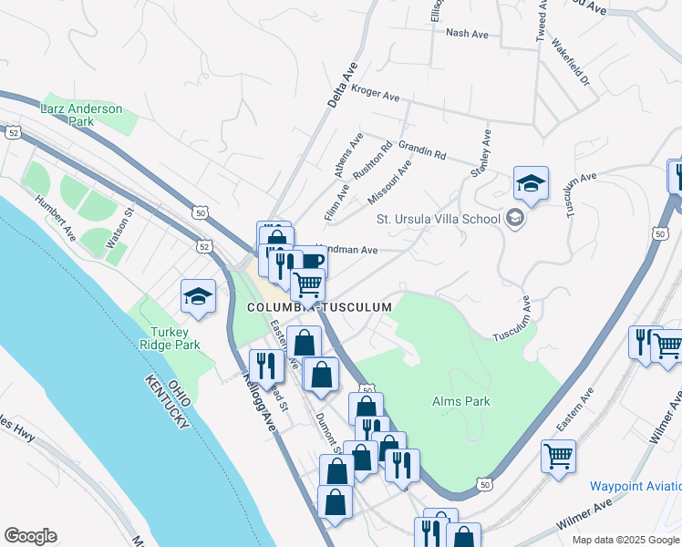 map of restaurants, bars, coffee shops, grocery stores, and more near 438 Strafer Street in Cincinnati