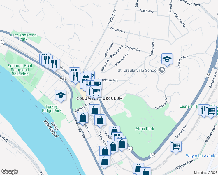 map of restaurants, bars, coffee shops, grocery stores, and more near 446 Strafer Street in Cincinnati