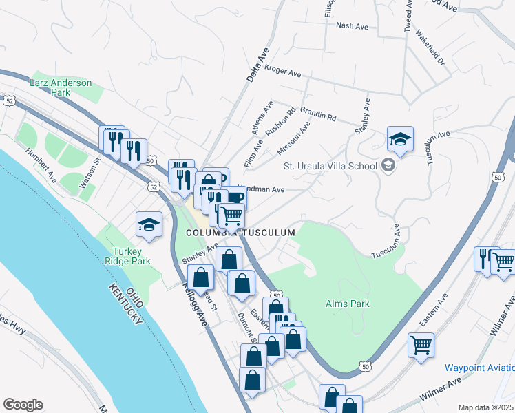 map of restaurants, bars, coffee shops, grocery stores, and more near 440 Strafer Street in Cincinnati