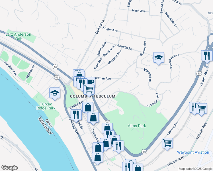 map of restaurants, bars, coffee shops, grocery stores, and more near 455 Stanley Avenue in Cincinnati