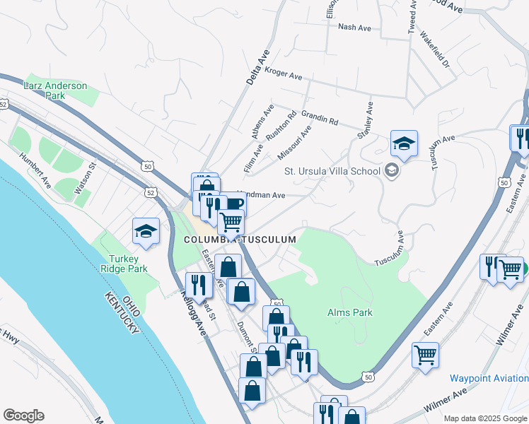 map of restaurants, bars, coffee shops, grocery stores, and more near 452 Strafer Street in Cincinnati