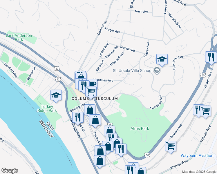 map of restaurants, bars, coffee shops, grocery stores, and more near 3581 Handman Avenue in Cincinnati
