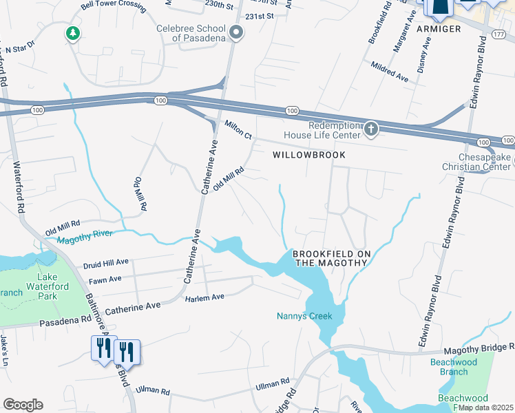 map of restaurants, bars, coffee shops, grocery stores, and more near 917 Beales Trail in Pasadena